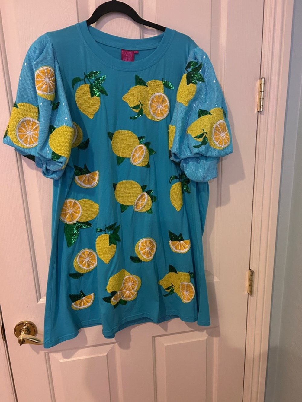 QUEEN OF SPARKLES Turquoise Lemon Sequin Mini Dress xxl